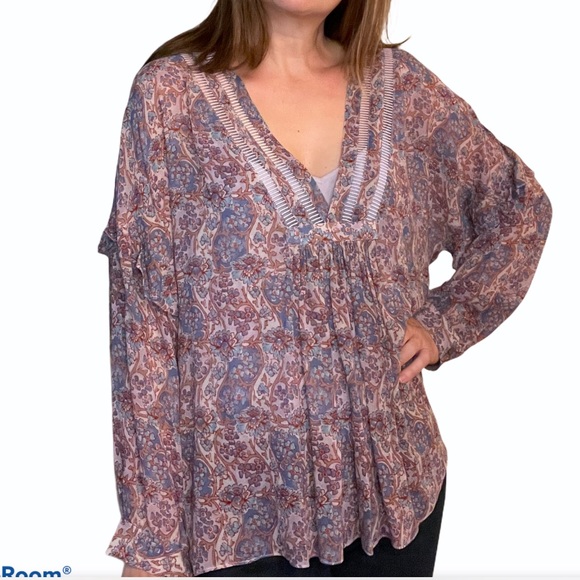 NWT Frye Floral Print Longsleeve V-neck Blouse Top - Picture 4 of 13